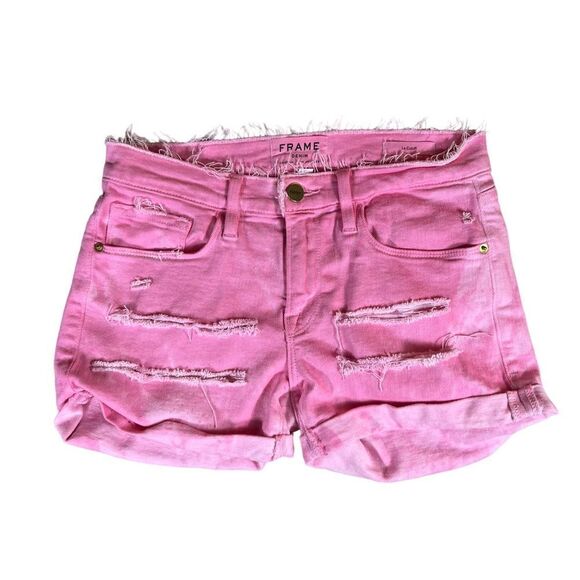 Frame Denim Barbie Pink Distressed Destroyed Frayed Denim Shorts - Picture 1 of 7